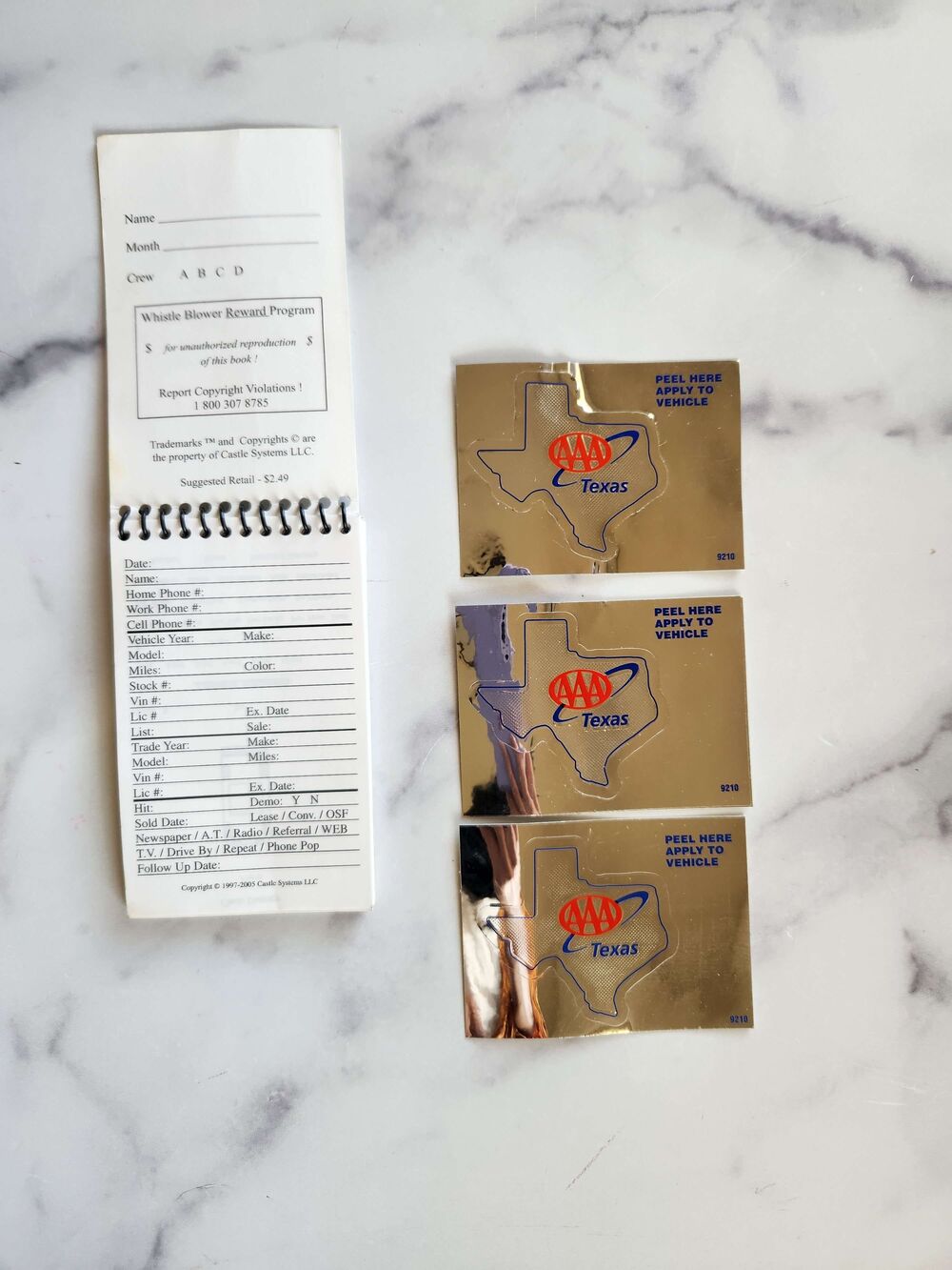 Auto book notepad mechanic insurance car man garage & 3 Triple A Texas stickers